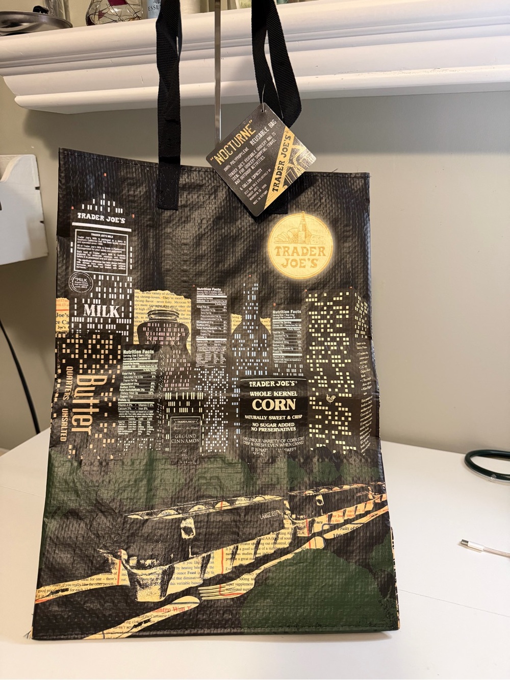 Trader Joe's Black & Gold Cityscape Tote Bag